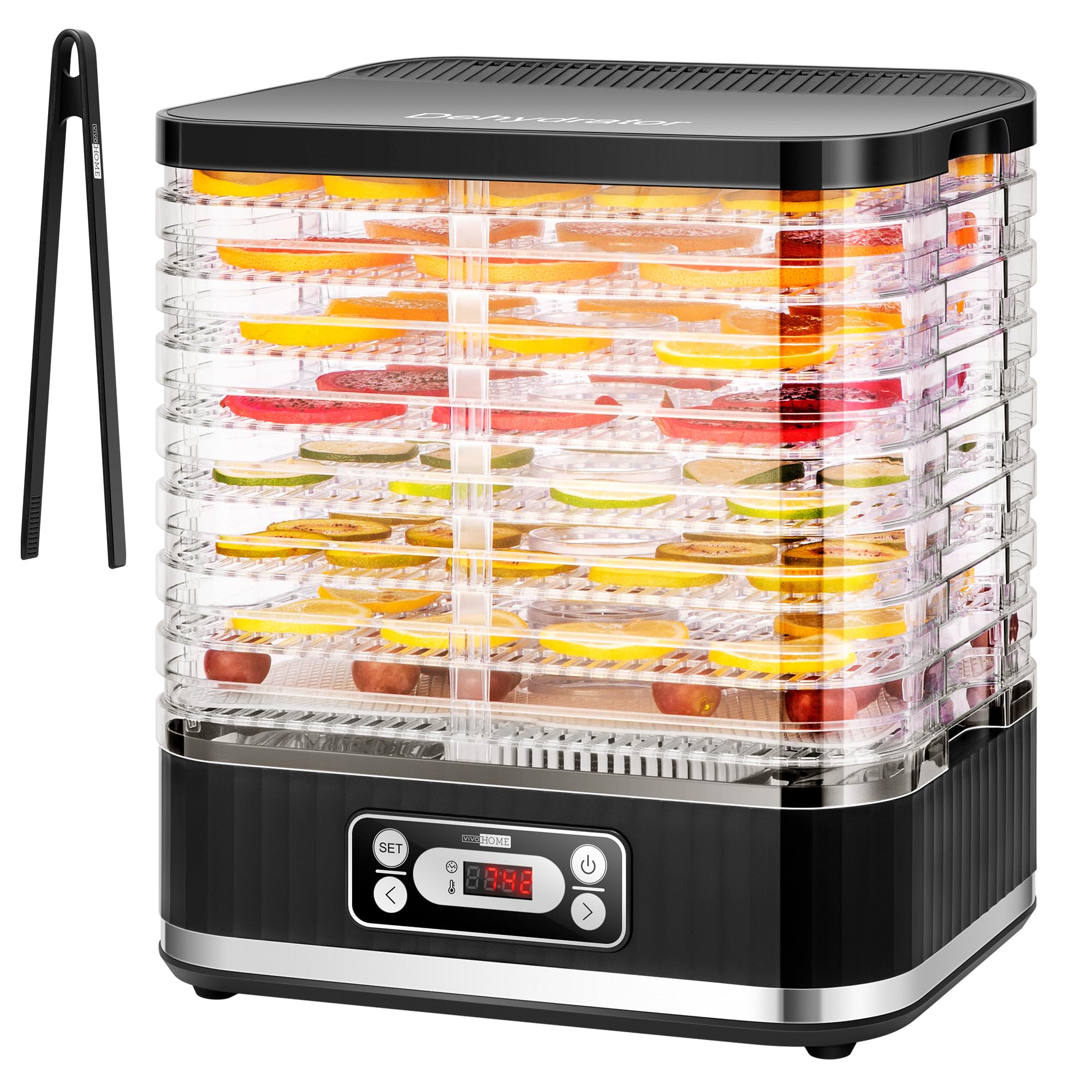 VIVOHOME Dörrautomat mit 8 Einlegefächern 400W BPA frei Dörrgerät mit Temperaturregler von 35°C bis 70°C inkl.72H Timer und Rezept für Fleisch,Obst,Haustier-Leckereiene