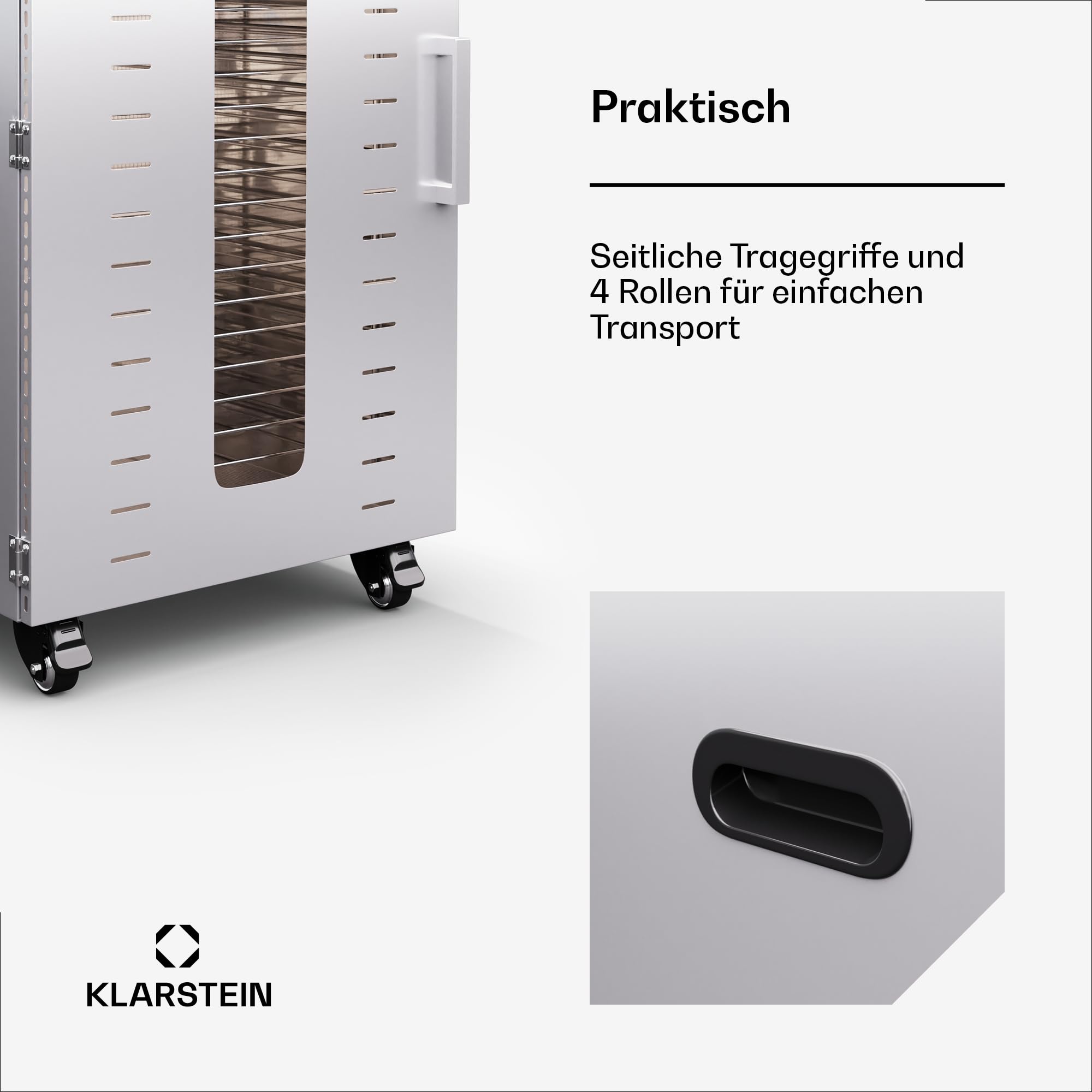 Klarstein Dörrautomat Edelstahl – 4.000-W-Dörrgerät, 48 Edelstahl-Einlegeböden, 30–90 °C, 24-Stunden-Timer, 6 Ventilatoren, 2 Trockenkammern, 50–55 dB, ideal für Obst, Gemüse, Fleisch, Kräuter, Silber