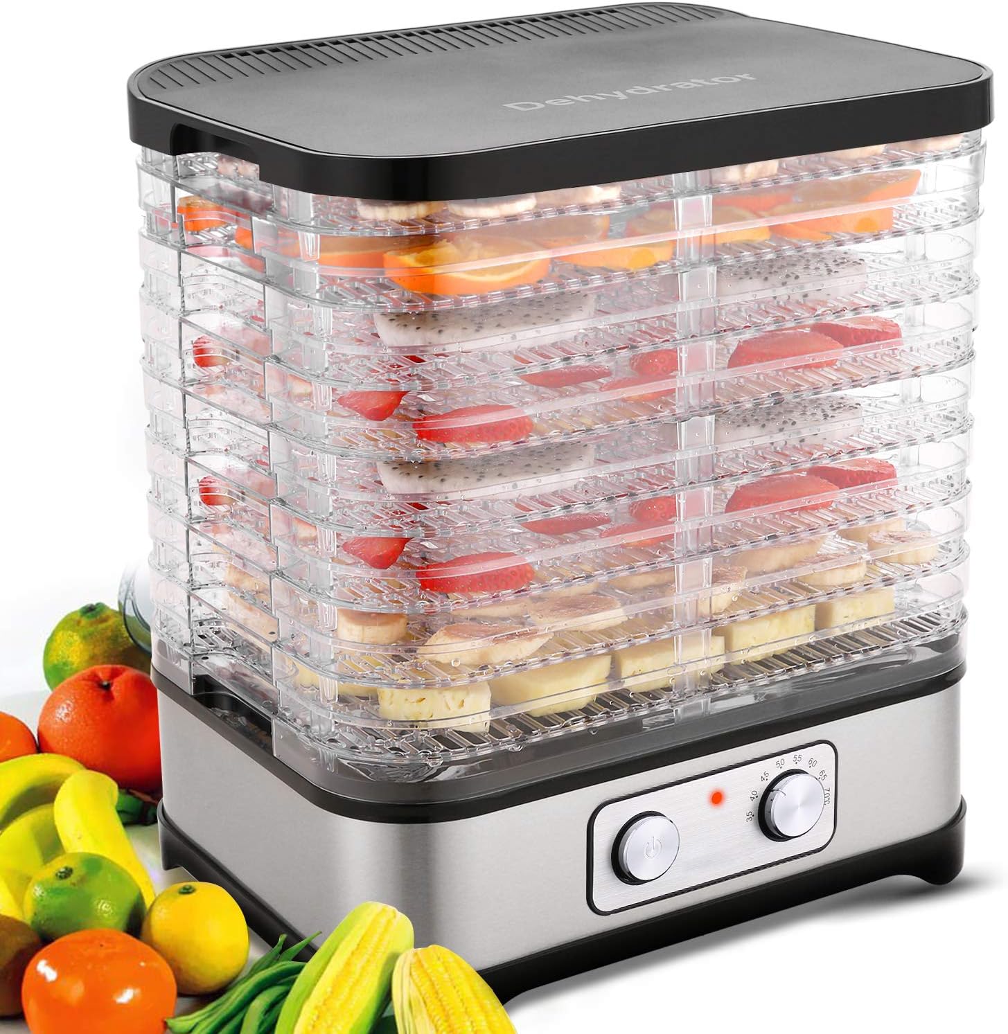Dehydrator Dehydrator with Temperature Control, 8 Levels Removable Dehydrator, Temperature Control 35-70°C for Meat, Fruits, Vegetables and Nuts, 400 W, Button, BPA-Free